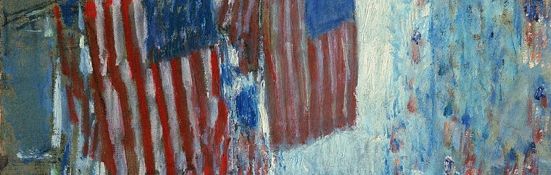 A painting titled Rainy Day, Fifth Avenue by Childe Hassam